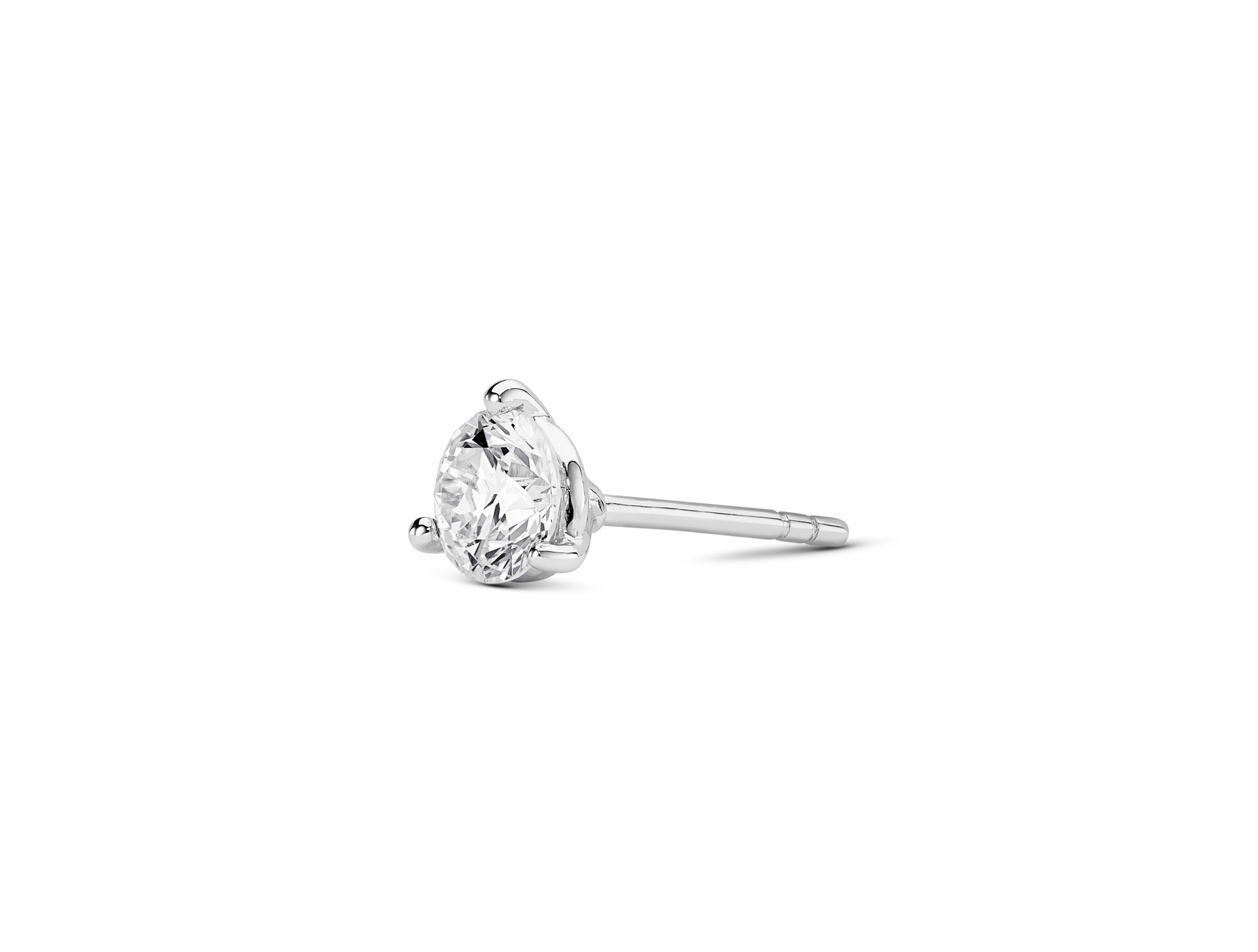 ER110368_white_0.75_RB_single_stud_side.png Lab-Grown Diamond ¾ct. Round Brilliant Solitaire 14k Gold Stud | White - Image 1