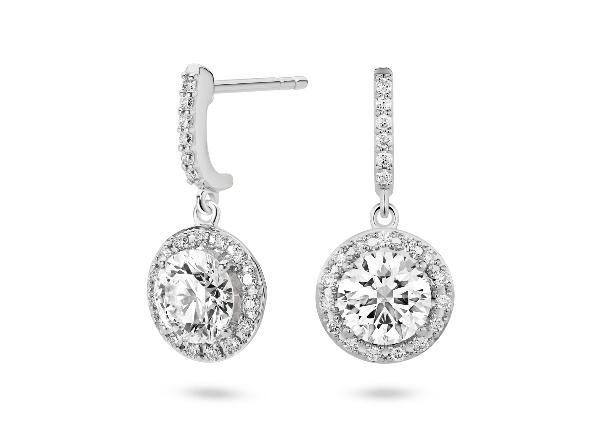 ER110674_2ct_halo_drop_white_side.png Lab-Grown Diamond 2ct. tw. Halo Drop Earrings | White - Image 1